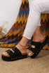 Suede Texture Wide Strap Buckle Decor Slide Slippers