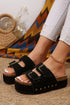 Suede Texture Wide Strap Buckle Decor Slide Slippers