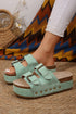 Suede Texture Wide Strap Buckle Decor Slide Slippers