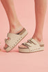Suede Texture Wide Strap Buckle Decor Slide Slippers