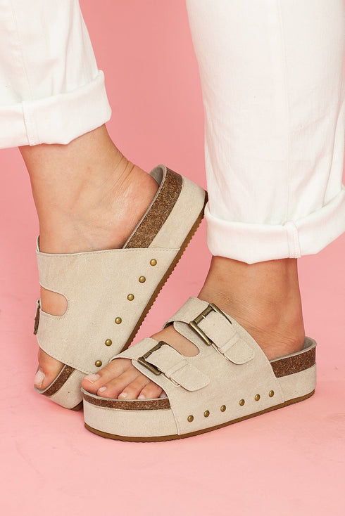 Suede Texture Wide Strap Buckle Decor Slide Slippers
