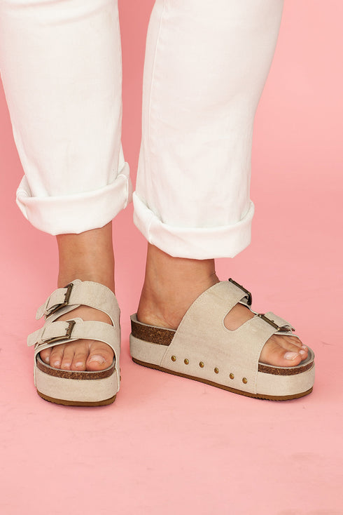 Suede Texture Wide Strap Buckle Decor Slide Slippers