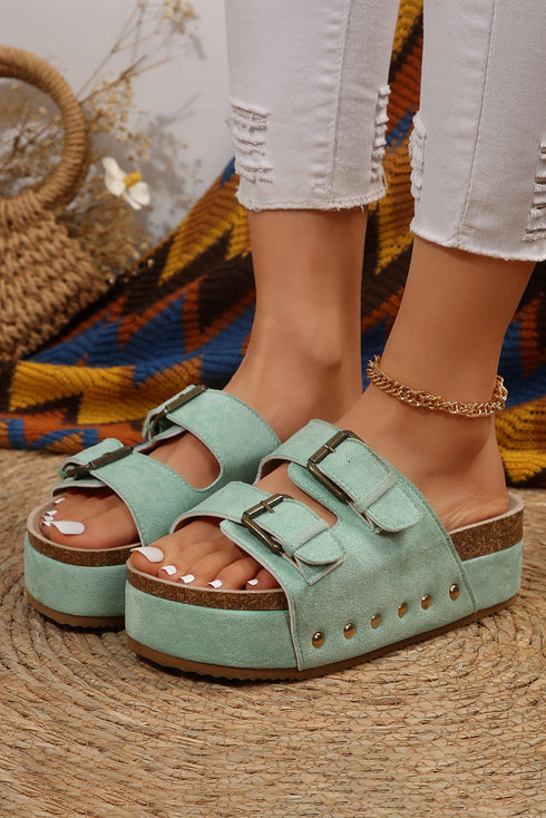 Suede Texture Wide Strap Buckle Decor Slide Slippers