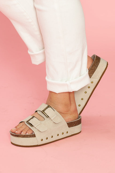 Suede Texture Wide Strap Buckle Decor Slide Slippers