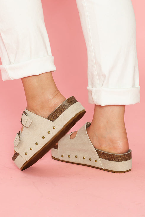 Suede Texture Wide Strap Buckle Decor Slide Slippers
