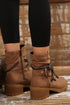 Suede Texture Woven Strap Lace Up Western Boots