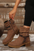 Suede Texture Woven Strap Lace Up Western Boots