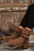 Suede Texture Woven Strap Lace Up Western Boots