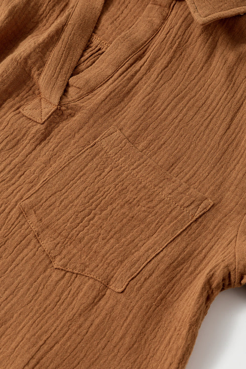 Summer Comfort Textured Polo Shirt High Rise Cotton Shorts Set