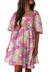Summer Floral Square Neck Puff Sleeve Babydoll Dress