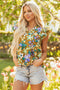 Summer Garden Floral Print Tiered Flutter Sleeve V Neck Top