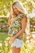 Summer Garden Floral Print Tiered Flutter Sleeve V Neck Top