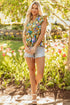 Summer Garden Floral Print Tiered Flutter Sleeve V Neck Top