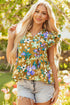 Summer Garden Floral Print Tiered Flutter Sleeve V Neck Top