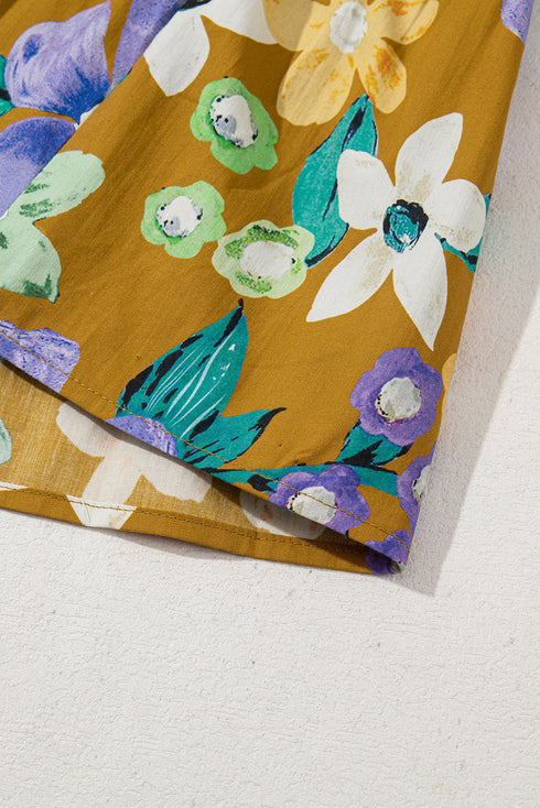 Summer Garden Floral Print Tiered Flutter Sleeve V Neck Top