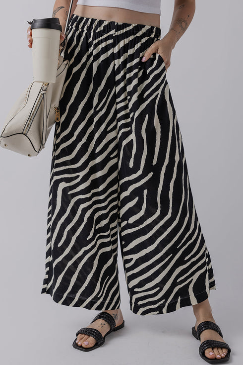 Summer Safari Zebra Stripe Print Flowy Wide Leg Pants