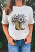Sunflower Cowgirl Boots Graphic Short Sleeve Cotton Blend Tee
