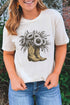 Sunflower Cowgirl Boots Graphic Short Sleeve Cotton Blend Tee