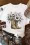 Sunflower Cowgirl Boots Graphic Short Sleeve Cotton Blend Tee