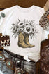 Sunflower Cowgirl Boots Graphic Short Sleeve Cotton Blend Tee