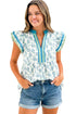 Sunflower Print Contrast Trim Flutter Sleeve Blouse