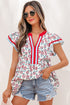 Sunflower Print Contrast Trim Flutter Sleeve Blouse
