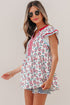 Sunflower Print Contrast Trim Flutter Sleeve Blouse