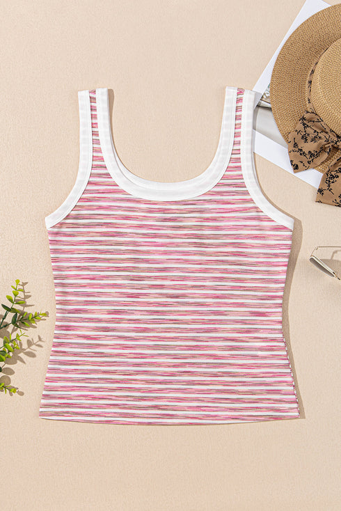 Sunrise Stripe Contrast Trim Scoop Neck Knit Tank Top