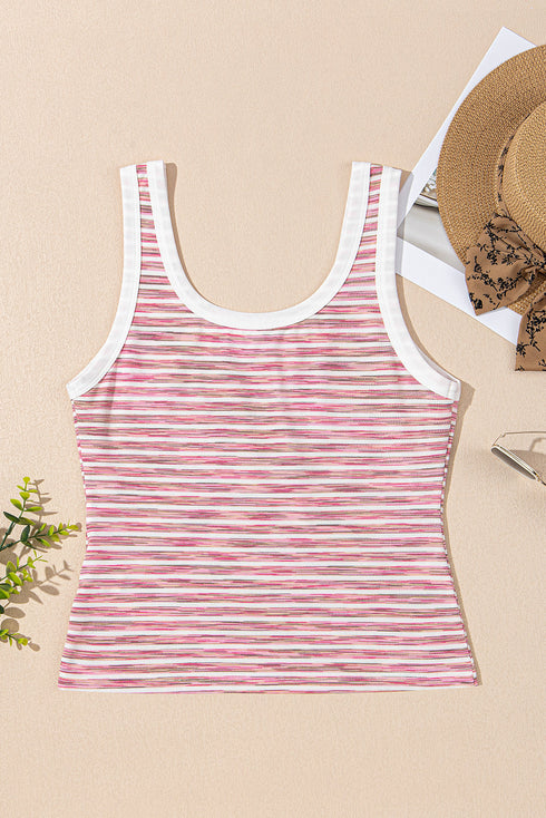 Sunrise Stripe Contrast Trim Scoop Neck Knit Tank Top