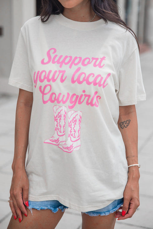 Support Your Local Cowgirls Western Boots Print Graphic Tee