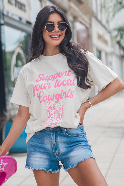 Support Your Local Cowgirls Western Boots Print Graphic Tee