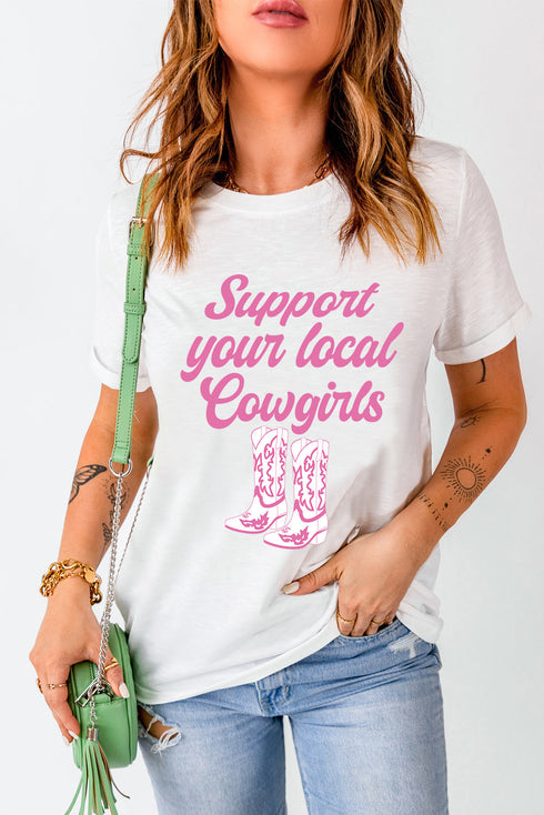 Support Your Local Cowgirls Western Boots Print Graphic Tee