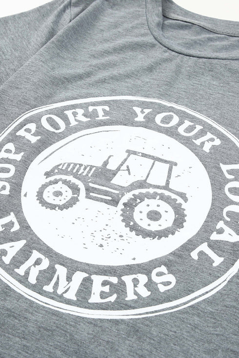 Support Your Local Farmers Graphic Print Crew Neck Tee