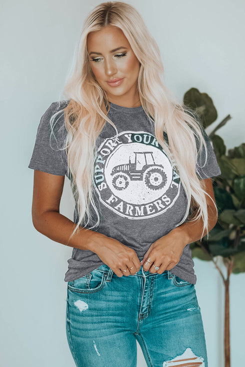 Support Your Local Farmers Graphic Print Crew Neck Tee