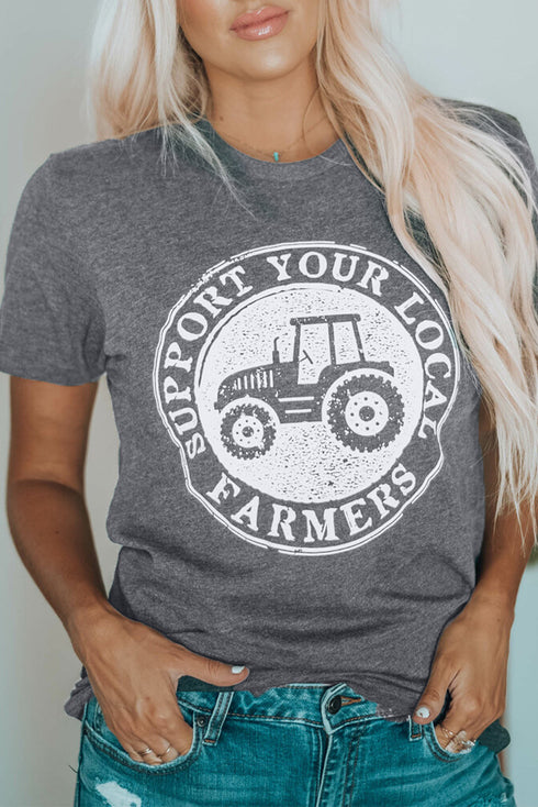 Support Your Local Farmers Graphic Print Crew Neck Tee