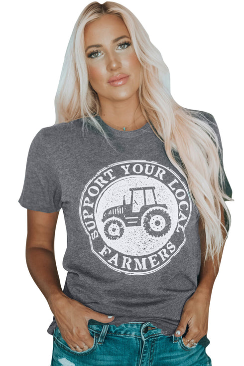 Support Your Local Farmers Graphic Print Crew Neck Tee