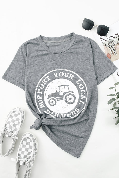 Support Your Local Farmers Graphic Print Crew Neck Tee
