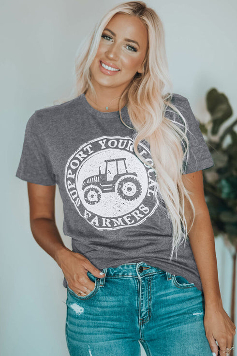 Support Your Local Farmers Graphic Print Crew Neck Tee