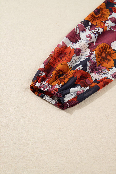 Surplice Floral Puff Sleeve Belted Mini Dress