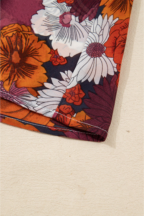 Surplice Floral Puff Sleeve Belted Mini Dress