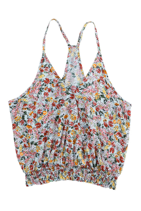 Surplice V Neck Floral Print Woven Halter Top