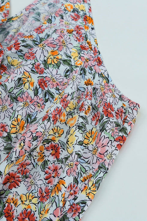 Surplice V Neck Floral Print Woven Halter Top