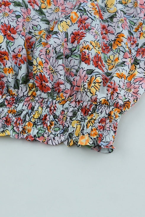Surplice V Neck Floral Print Woven Halter Top