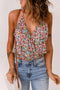 Surplice V Neck Floral Print Woven Halter Top