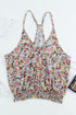 Surplice V Neck Floral Print Woven Halter Top
