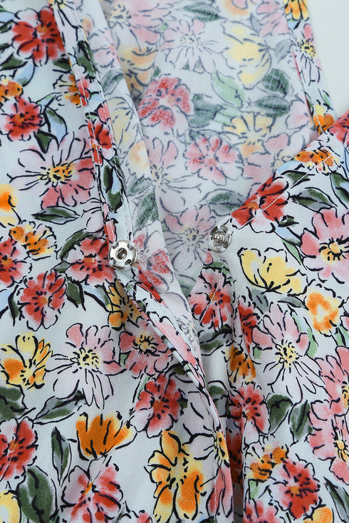 Surplice V Neck Floral Print Woven Halter Top