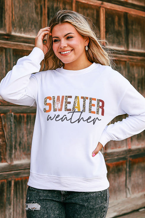 Sweater Weather Graphic Print Crew Neck Sweatshirt