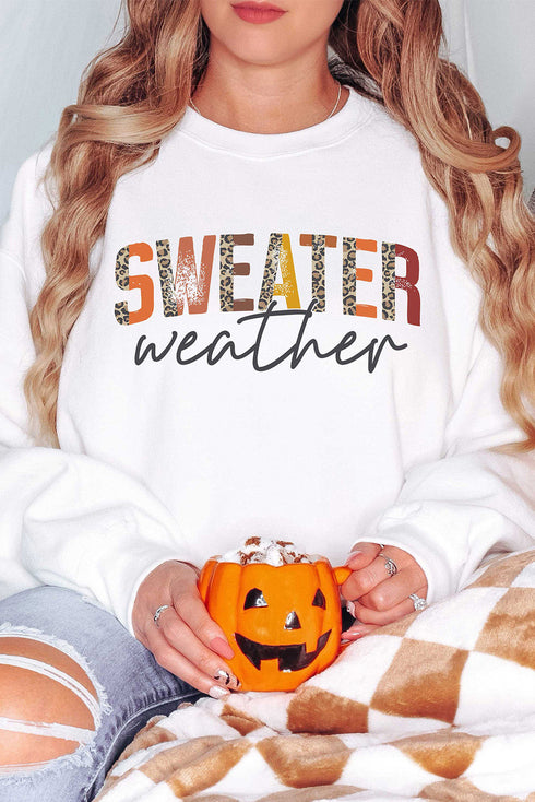 Sweater Weather Graphic Print Crew Neck Sweatshirt