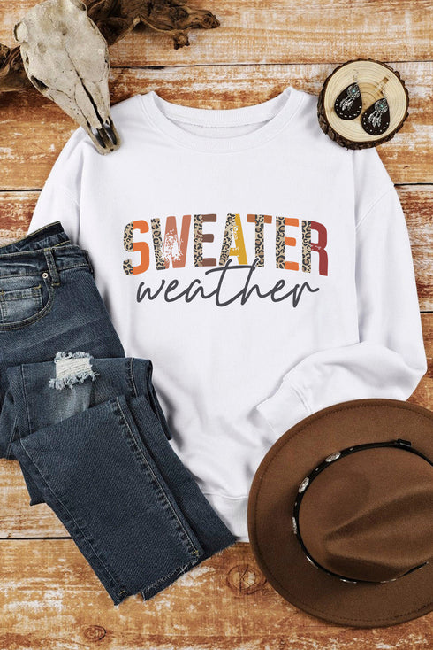 Sweater Weather Graphic Print Crew Neck Sweatshirt