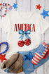 Sweet America Bow Cherry Graphic Patriotic Celebration Tee Shirt